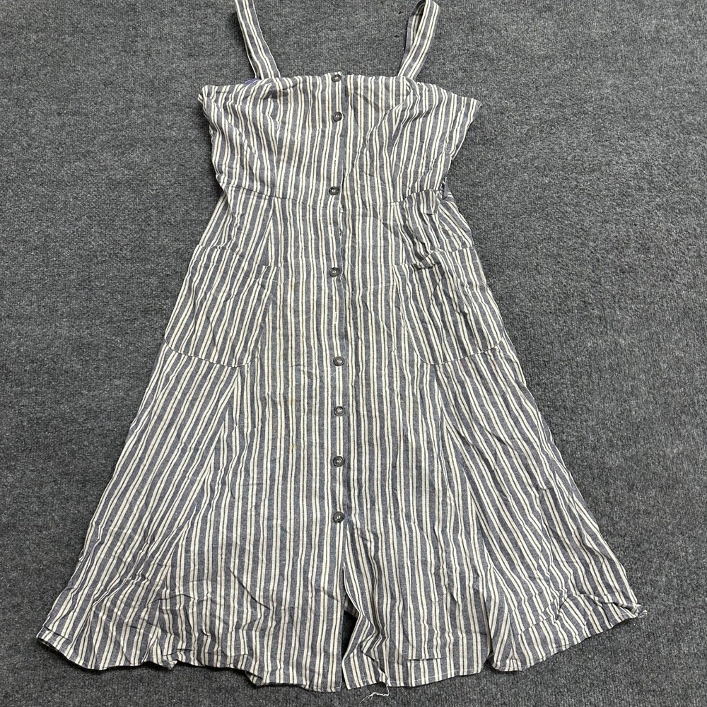 Violet Weekend Romper Womens Size L Blue White Striped Button Front Pockets